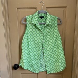 Lands End Lime Green Patterned Sleeveless Blouse.  100% cotton 14